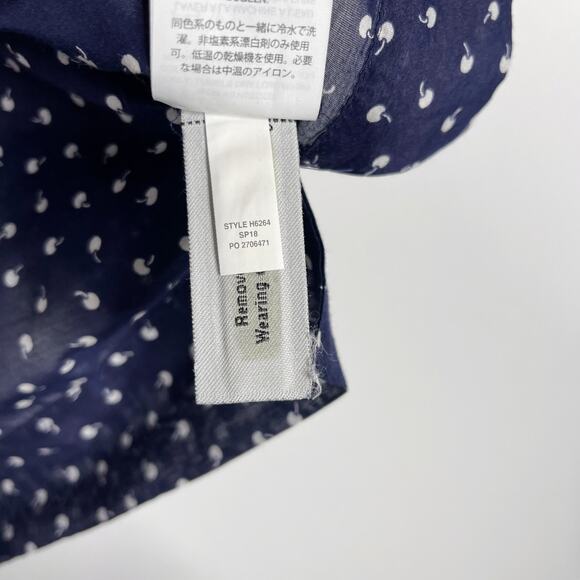 J Crew Womens 2XS Navy Blue Ruffle Tiny Cherries Printed Blouse Top Long Sleeve - Picture 11 of 14